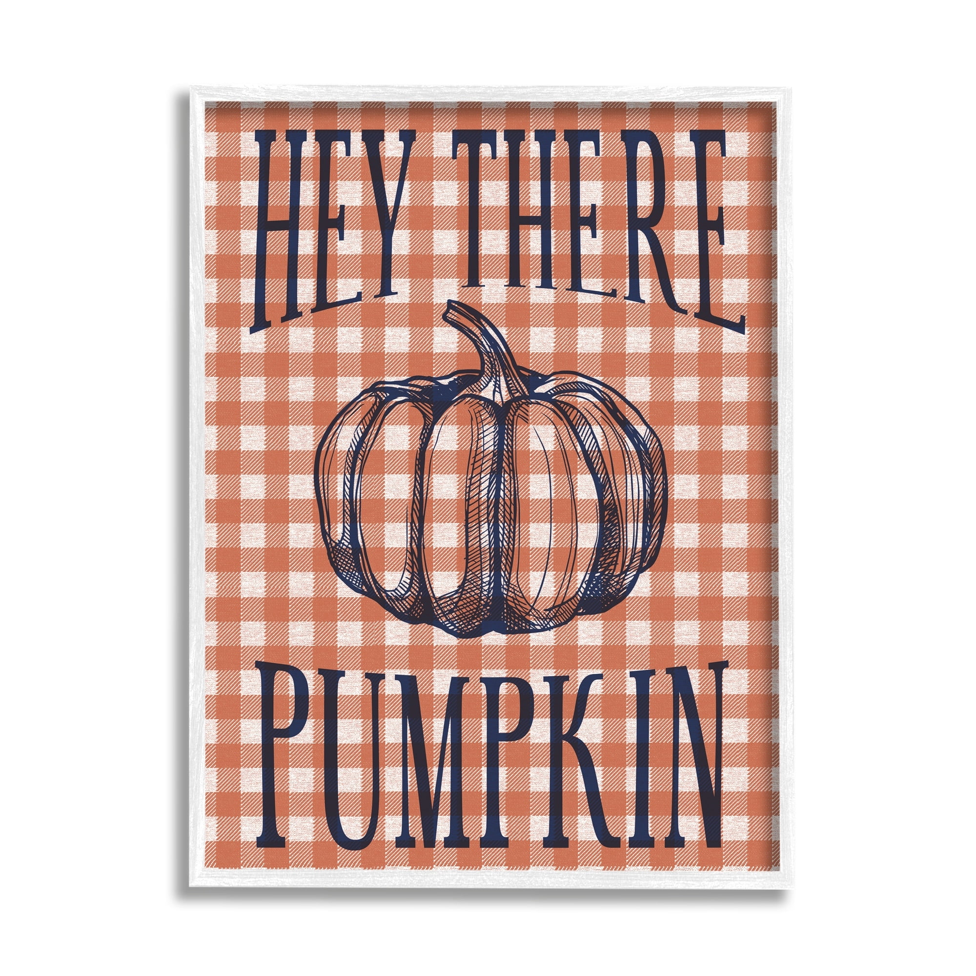 Stupell Industries Hey There Pumpkin Phrase Orange Checkered Plaid Graphic Art White Framed Art Print Wall Art, 24x30, by Daphne Polselli