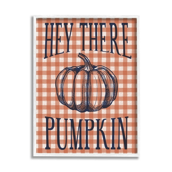 Stupell Industries Hey There Pumpkin Phrase Orange Checkered Plaid Graphic Art White Framed Art Print Wall Art, 24x30, by Daphne Polselli