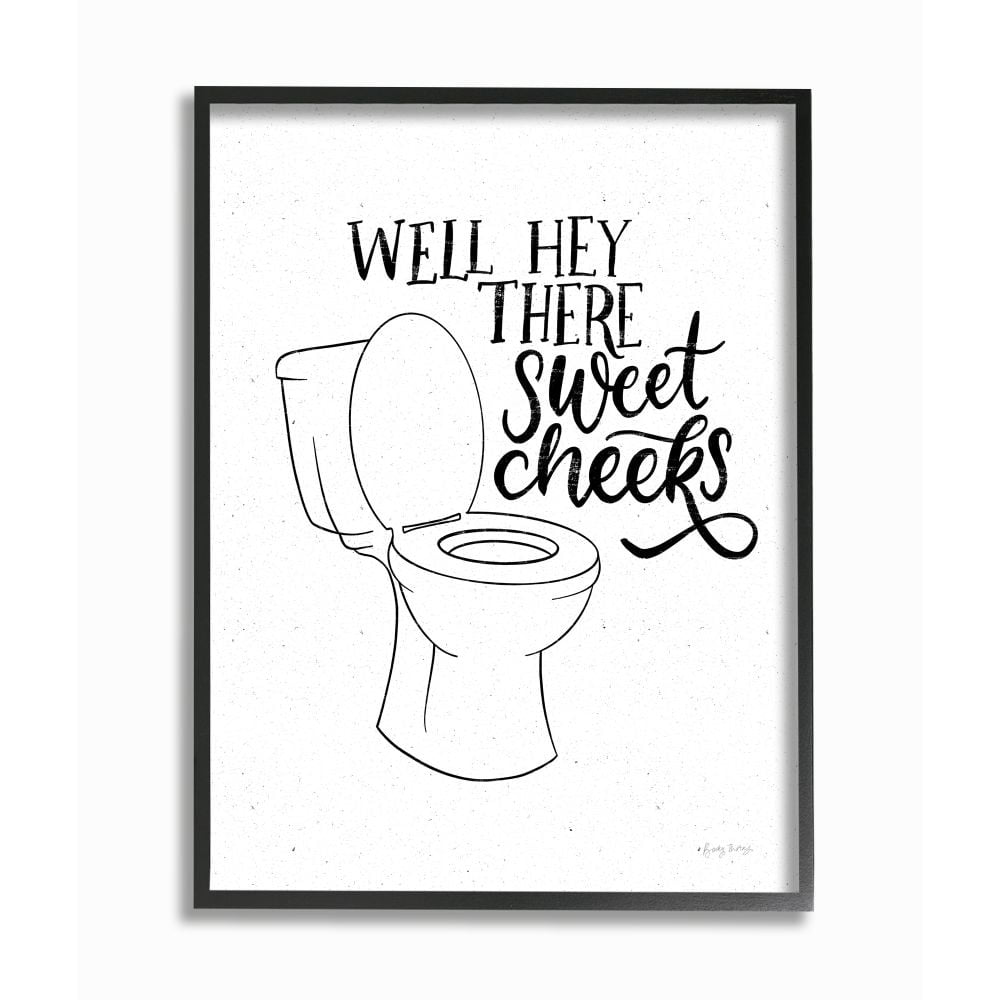 Stupell Industries Hey There Sweet Cheeks Toilet Bathroom Joke Word Pun Framed Wall Art Design by Becky Thorns, 11" x 14", Gray Framed