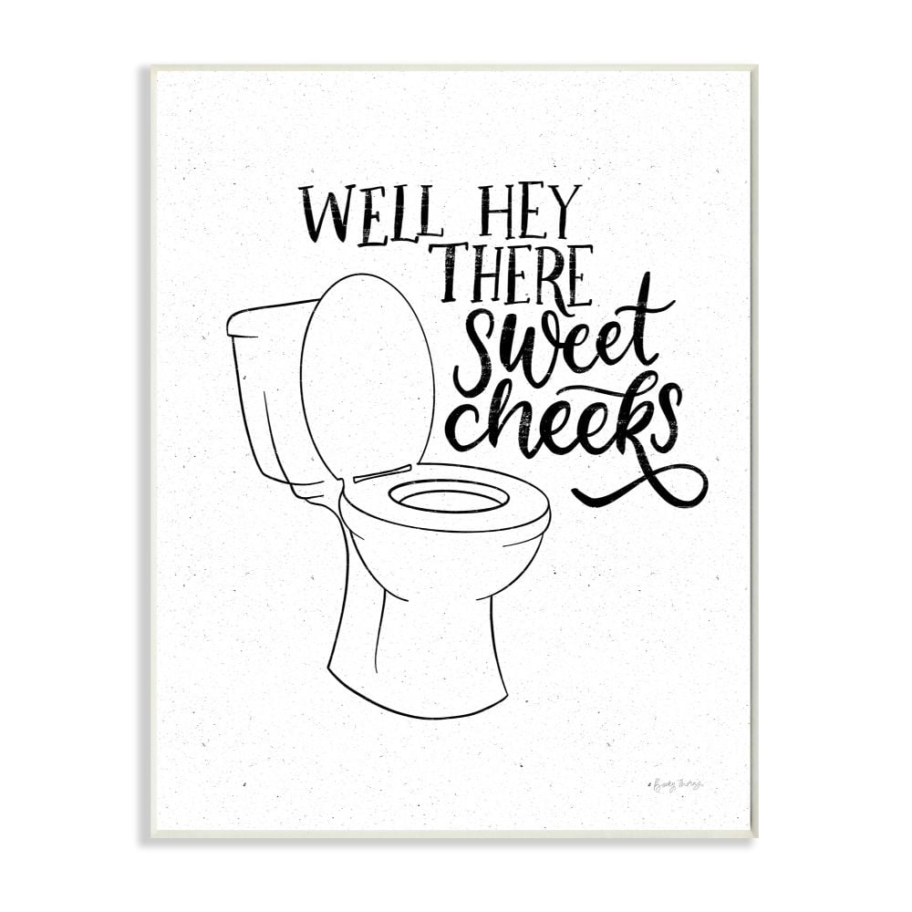 Stupell Industries Hey There Sweet Cheeks Toilet Bathroom Joke Word Pun Wall Plaque Design by Becky Thorns, 10" x 15", Wall Plaque