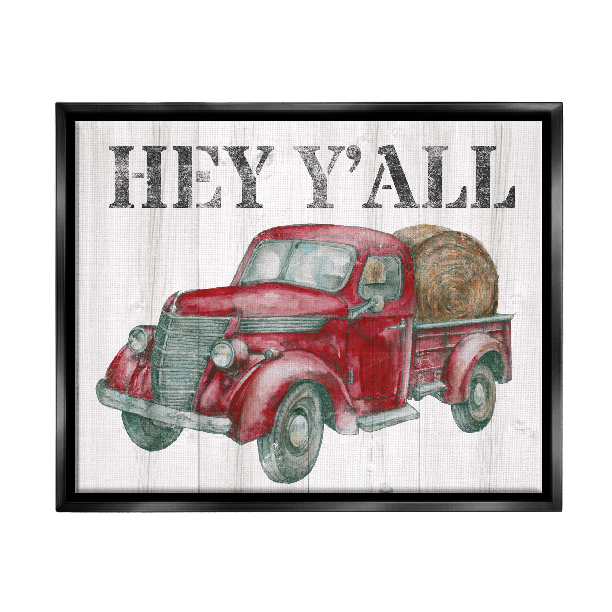 Stupell Industries Hey Y'all Country Truck Transportation Painting Black Floater Framed Canvas Art Print Wall Art, 31 x 25
