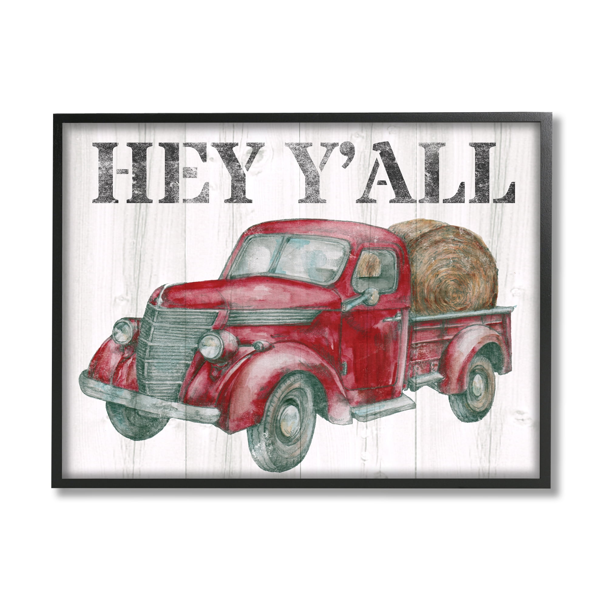 Stupell Industries Hey Y'all Country Truck Transportation Painting Black Framed Art Print Wall Art, 14 x 11