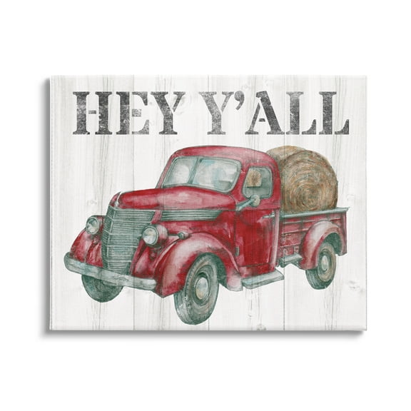 Stupell Industries Hey Y'all Country Truck Transportation Painting Gallery Wrapped Canvas Art Print Wall Art, 20 x 16