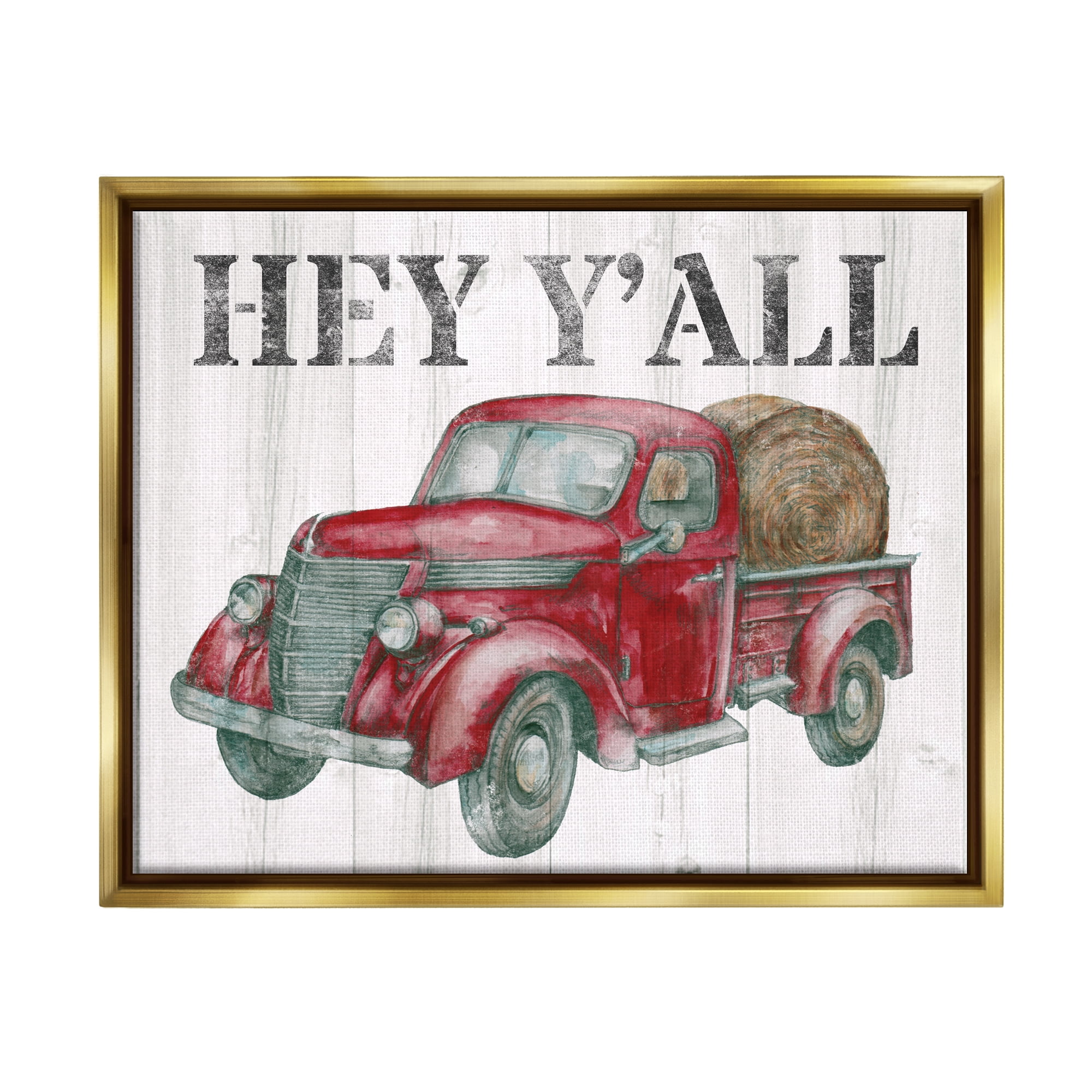 Stupell Industries Hey Y'all Country Truck Transportation Painting Gold Floater Framed Canvas Art Print Wall Art, 21 x 17