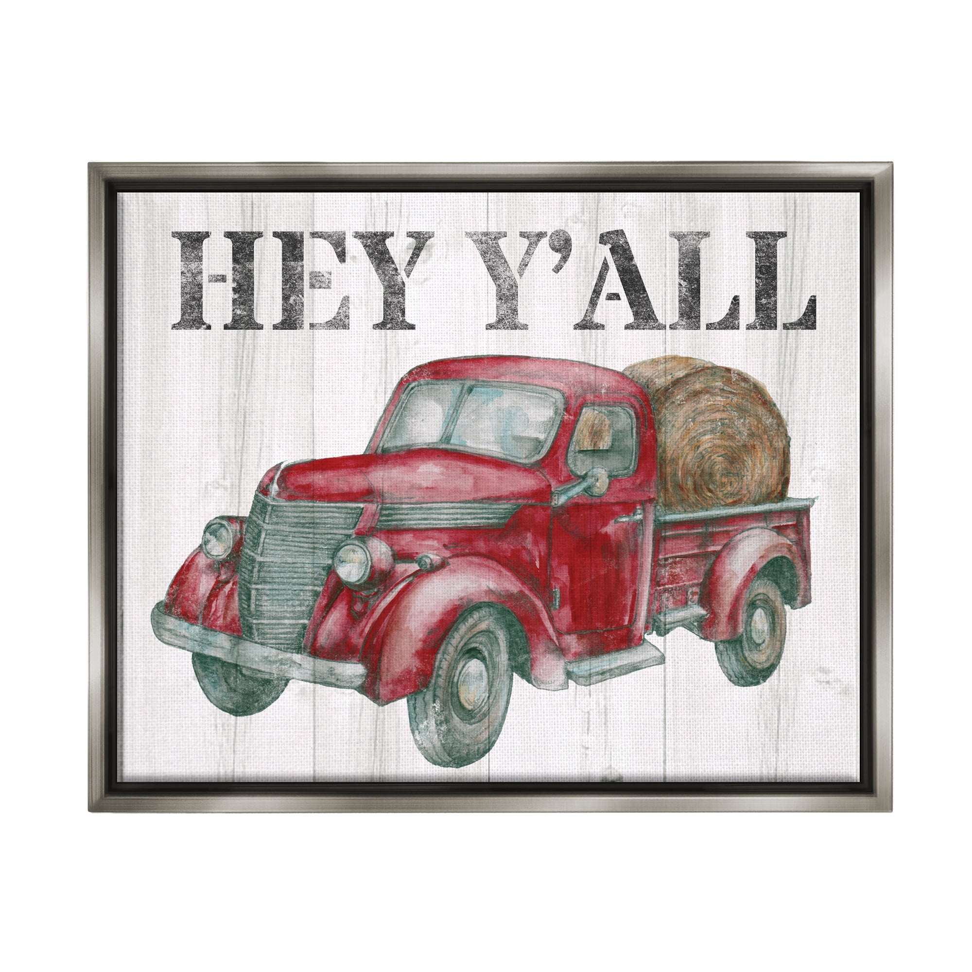 Stupell Industries Hey Y'all Country Truck Transportation Painting Gray Floater Framed Canvas Art Print Wall Art, 21 x 17