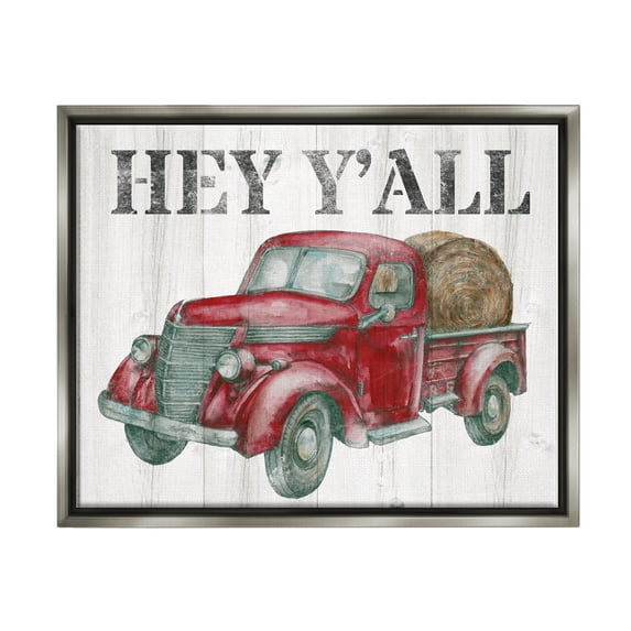 Stupell Industries Hey Y'all Country Truck Transportation Painting Gray Floater Framed Canvas Art Print Wall Art, 31 x 25