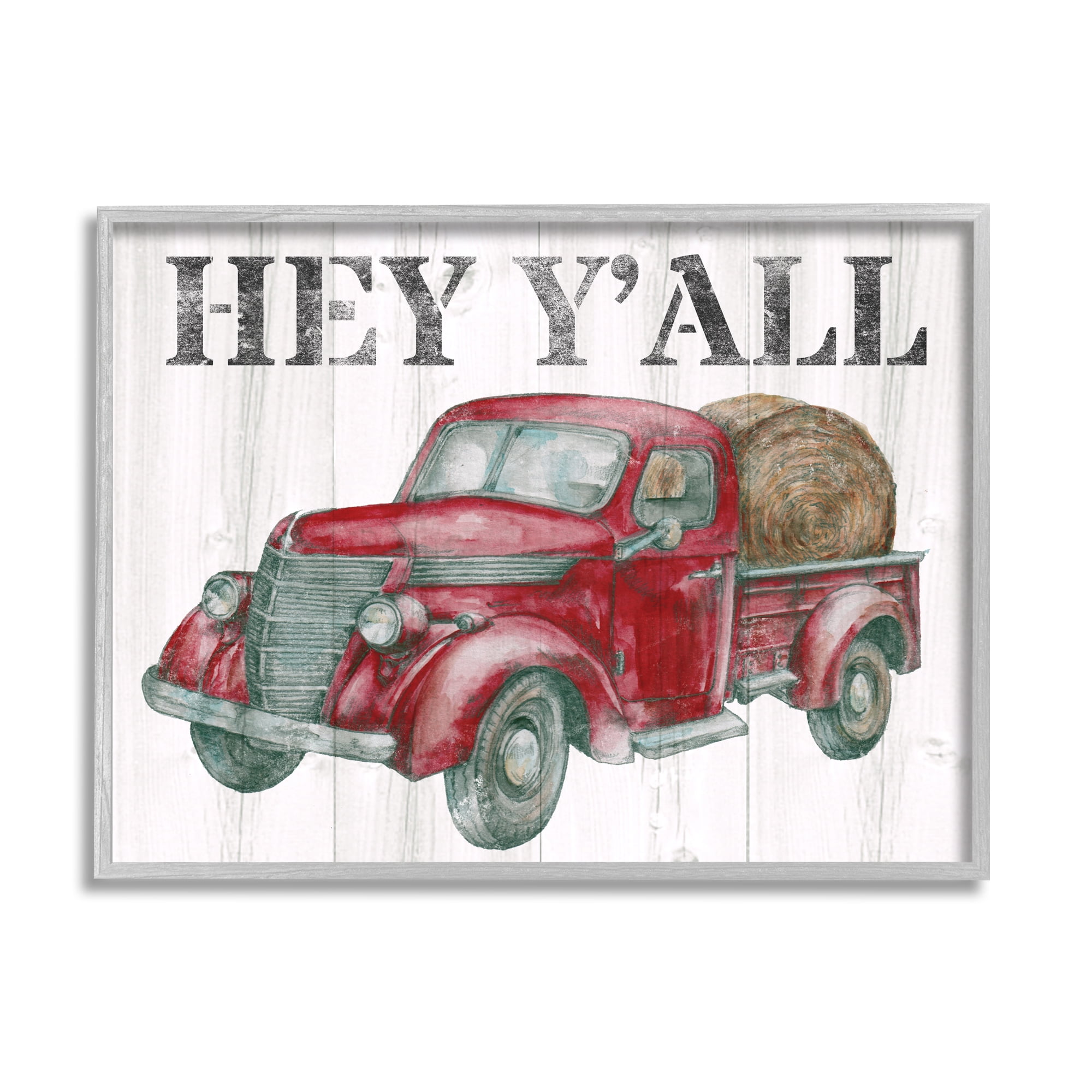 Stupell Industries Hey Y'all Country Truck Transportation Painting Gray Framed Art Print Wall Art, 14 x 11
