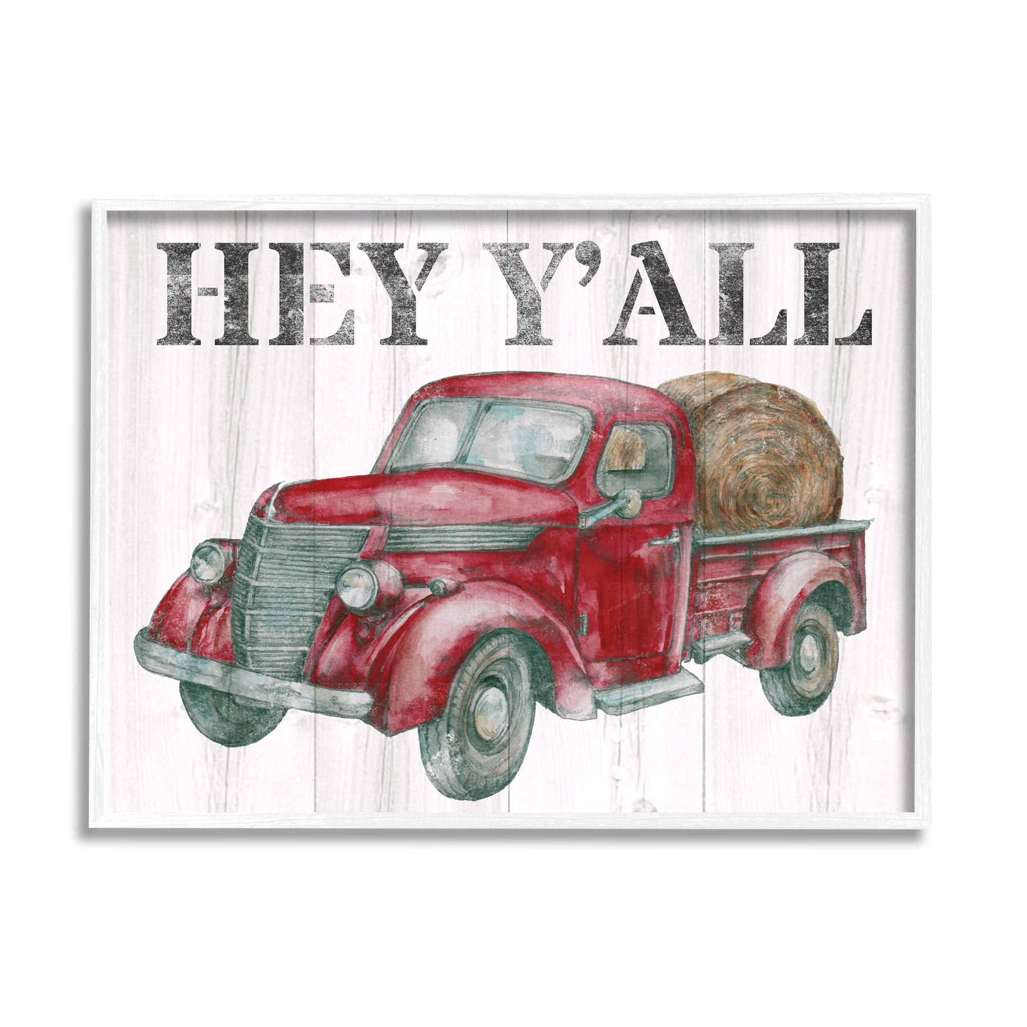 Stupell Industries Hey Y'all Country Truck Transportation Painting White Framed Art Print Wall Art, 14 x 11