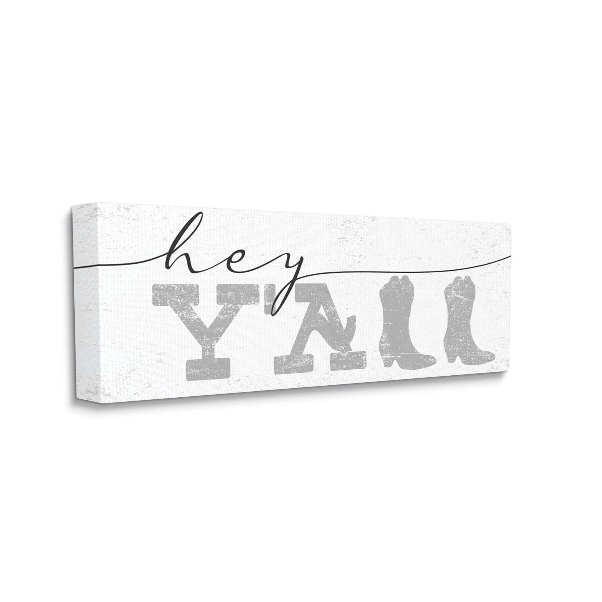Stupell Industries Hey Y'all Phrase Western Cowboy Distressed Typography Typography Painting Gallery Wrapped Canvas Art Print Wall Art, 13 x 30