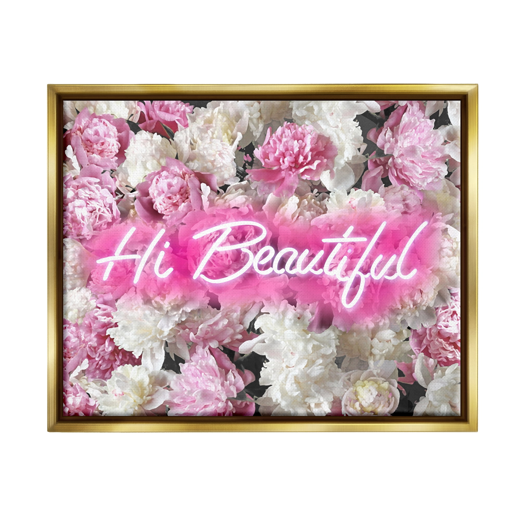 Stupell Industries Hi Beautiful Florals Botanical & Floral Painting Gold Floater Framed Canvas Art Print Wall Art, 21 x 17