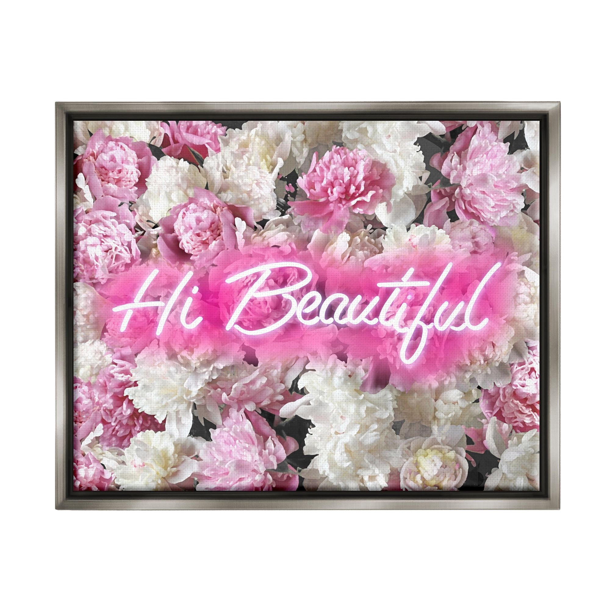 Stupell Industries Hi Beautiful Florals Botanical & Floral Painting Gray Floater Framed Canvas Art Print Wall Art, 21 x 17