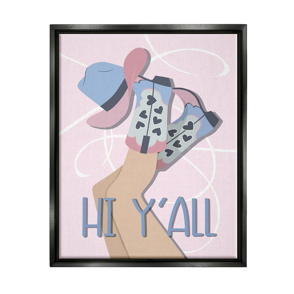 Stupell Industries Hi Y'all Pastel Cowgirl Abstract Painting Black Floater Framed Canvas Art Print Wall Art, 17 x 21