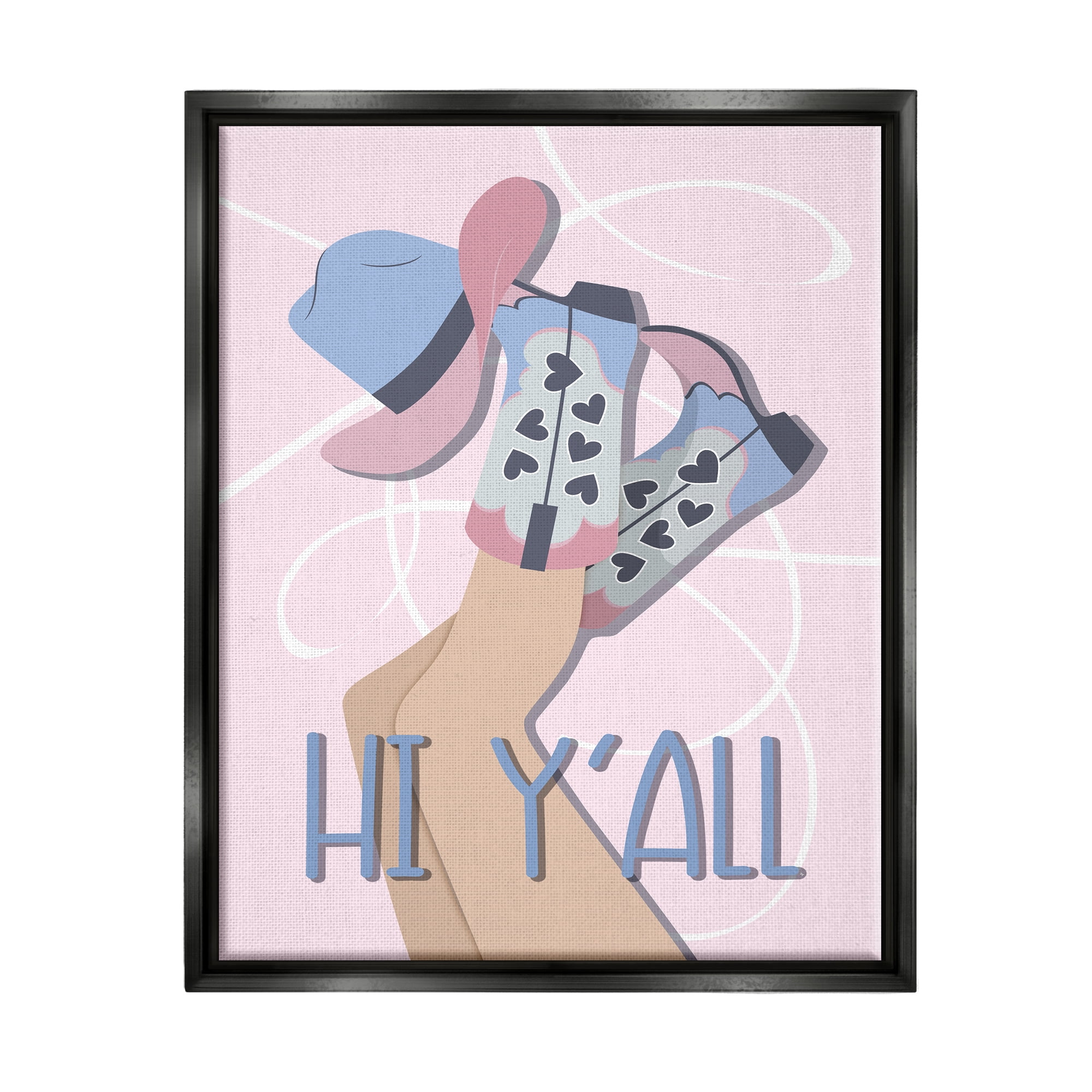 Stupell Industries Hi Y'all Pastel Cowgirl Abstract Painting Black Floater Framed Canvas Art Print Wall Art, 25 x 31