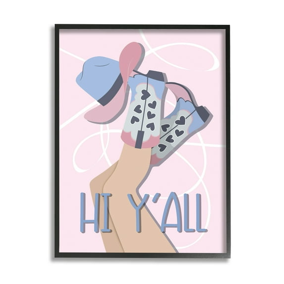 Stupell Industries Hi Y'all Pastel Cowgirl Abstract Painting Black Framed Art Print Wall Art, 16 x 20