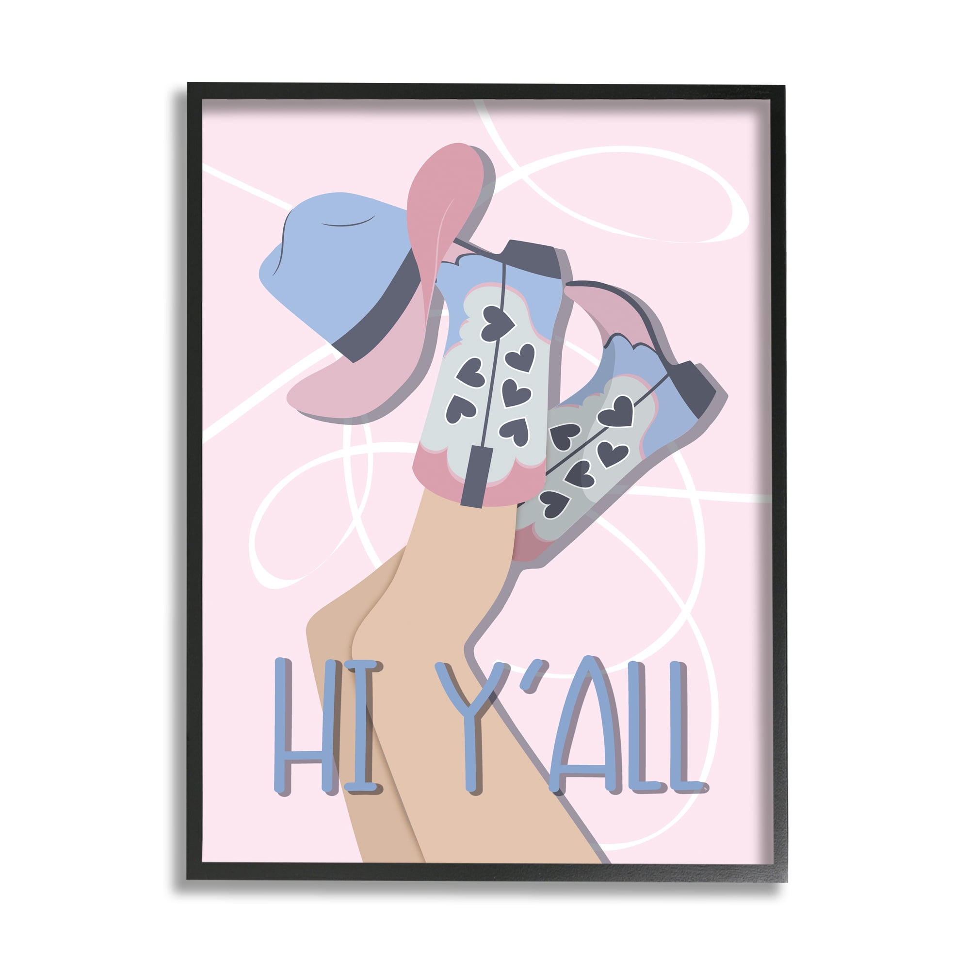 Stupell Industries Hi Y'all Pastel Cowgirl Abstract Painting Black Framed Art Print Wall Art, 24 x 30