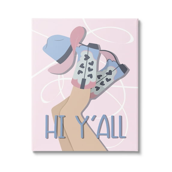 Stupell Industries Hi Y'all Pastel Cowgirl Abstract Painting Gallery Wrapped Canvas Art Print Wall Art, 36 x 48