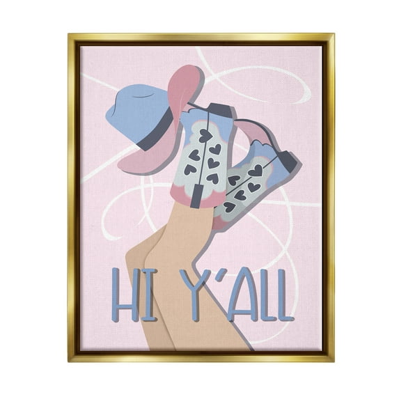 Stupell Industries Hi Y'all Pastel Cowgirl Abstract Painting Gold Floater Framed Canvas Art Print Wall Art, 17 x 21