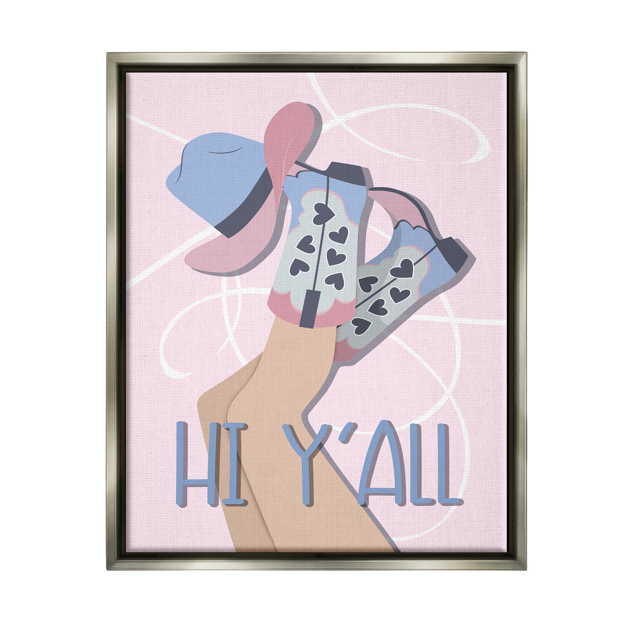 Stupell Industries Hi Y'all Pastel Cowgirl Abstract Painting Gray Floater Framed Canvas Art Print Wall Art, 17 x 21
