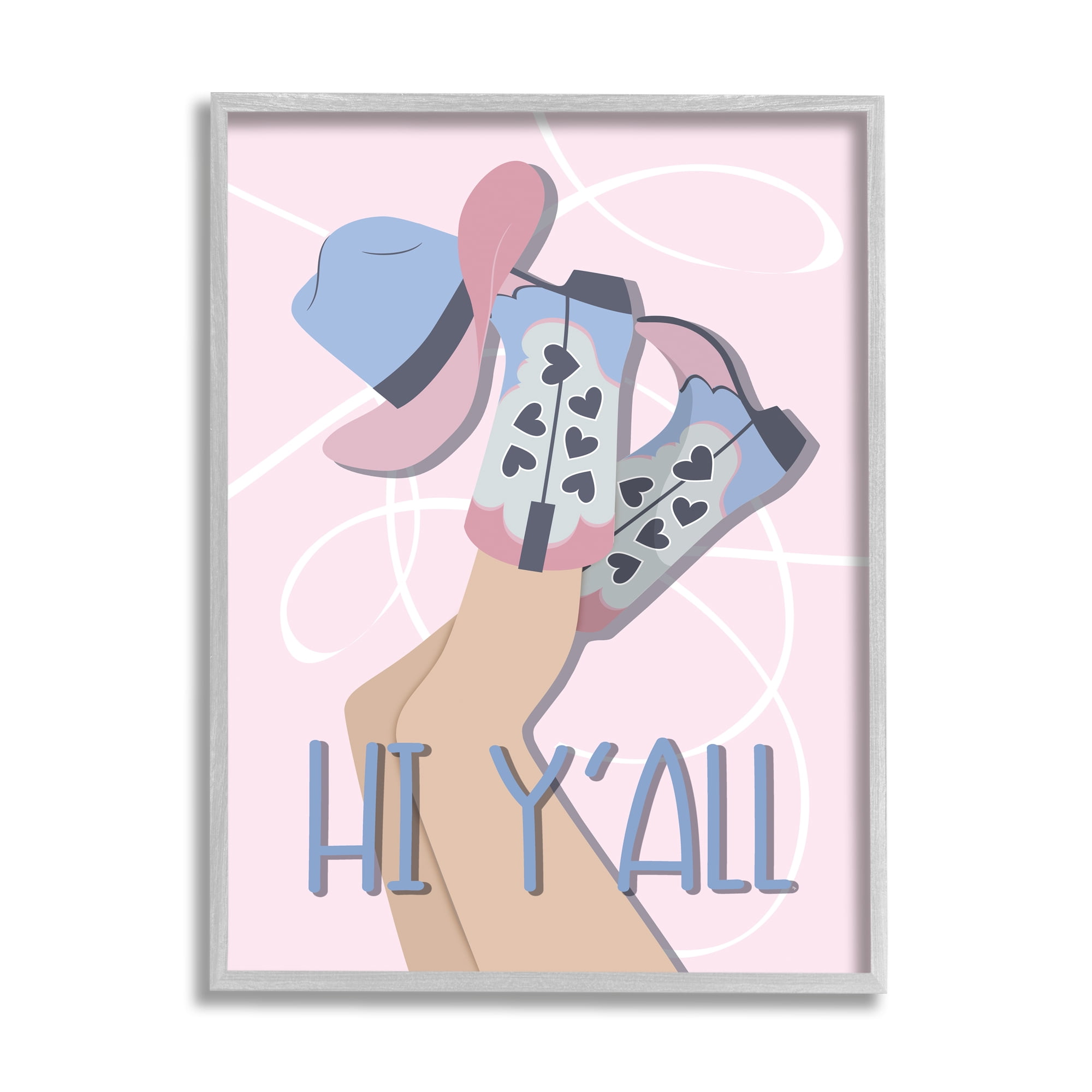Stupell Industries Hi Y'all Pastel Cowgirl Abstract Painting Gray Framed Art Print Wall Art, 16 x 20