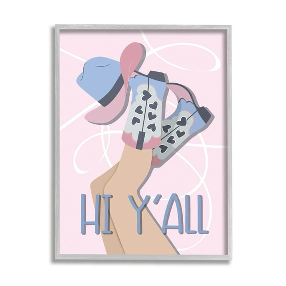 Stupell Industries Hi Y'all Pastel Cowgirl Abstract Painting Gray Framed Art Print Wall Art, 16 x 20