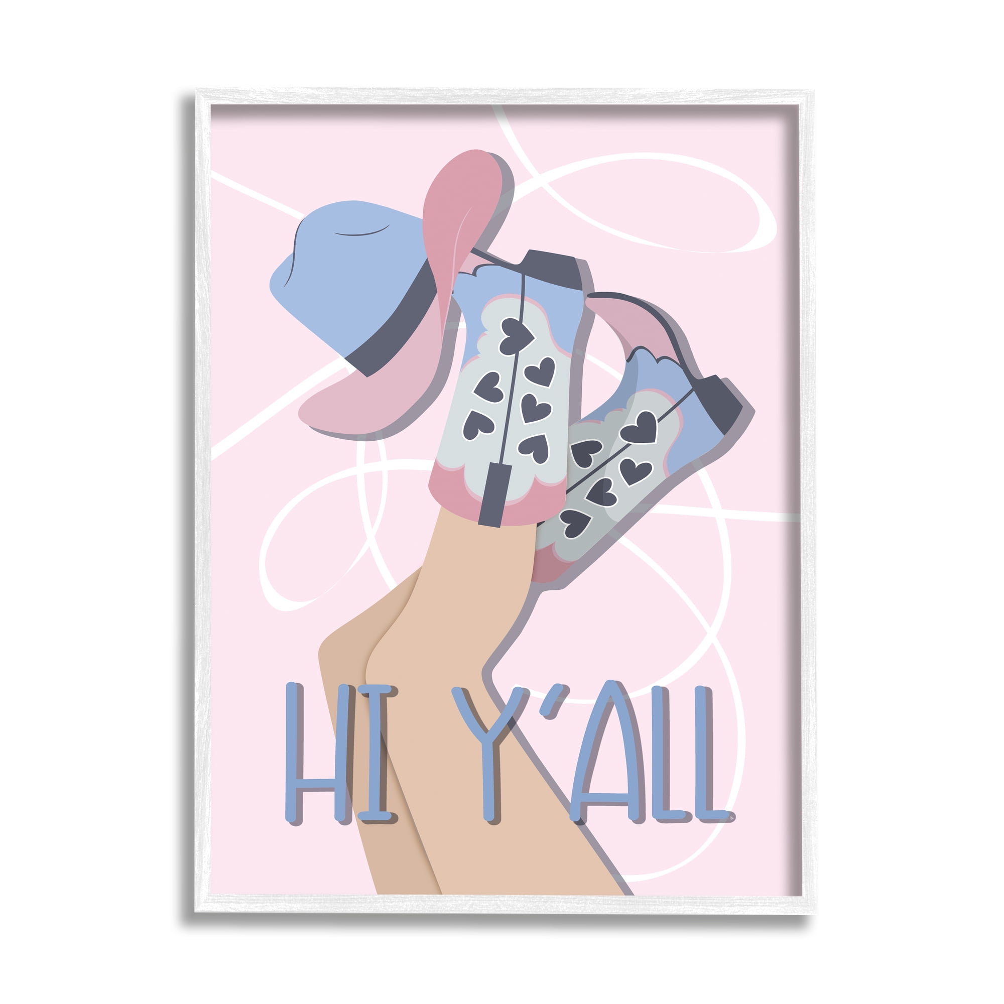 Stupell Industries Hi Y'all Pastel Cowgirl Abstract Painting White Framed Art Print Wall Art, 11 x 14