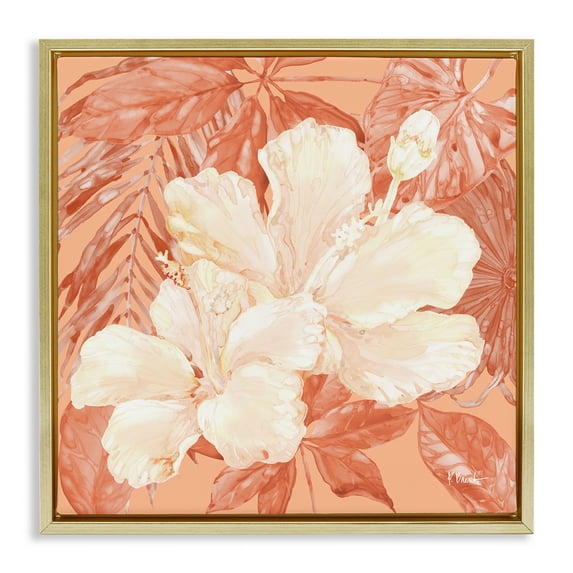 Stupell Industries Hibiscus Flower Bunches Plants & Flowers Painting Gold Floater Framed Canvas Art Print Wall Art, 18 x 18