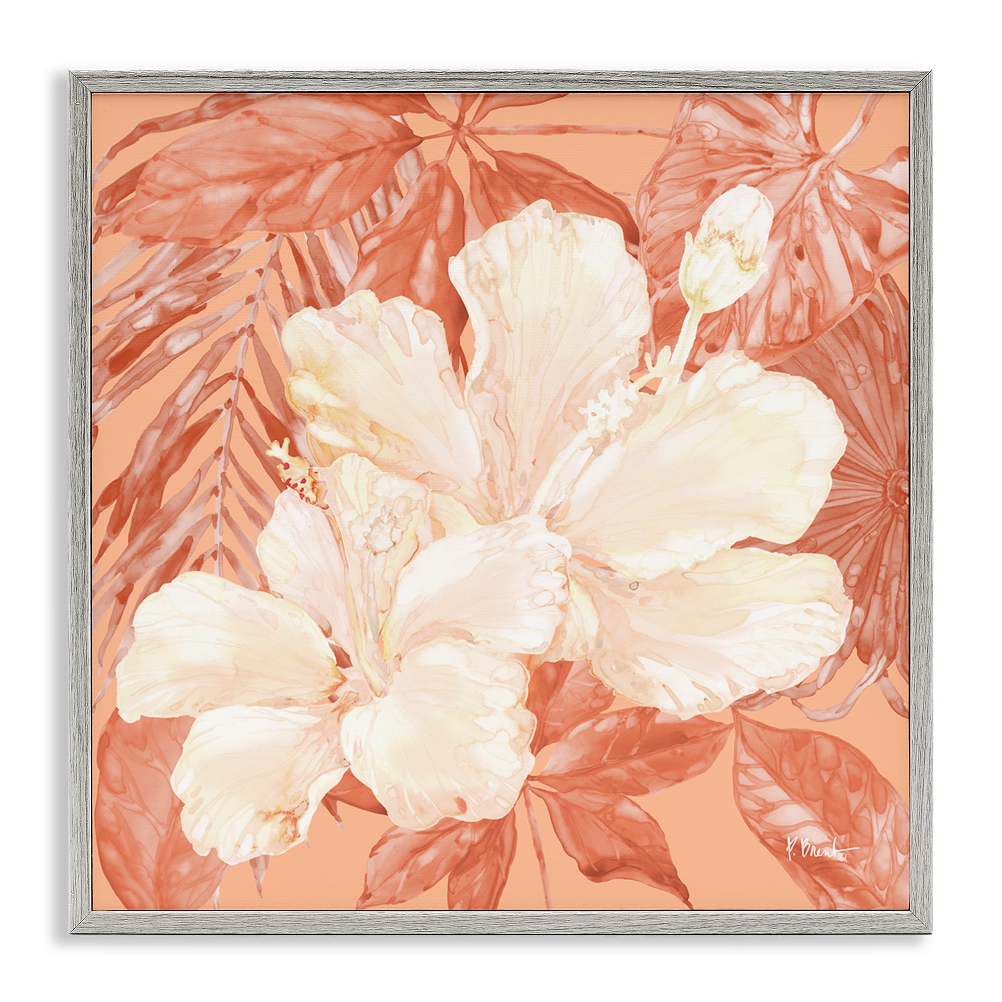 Stupell Industries Hibiscus Flower Bunches Plants & Flowers Painting Gray Framed Art Print Wall Art, 17 x 17
