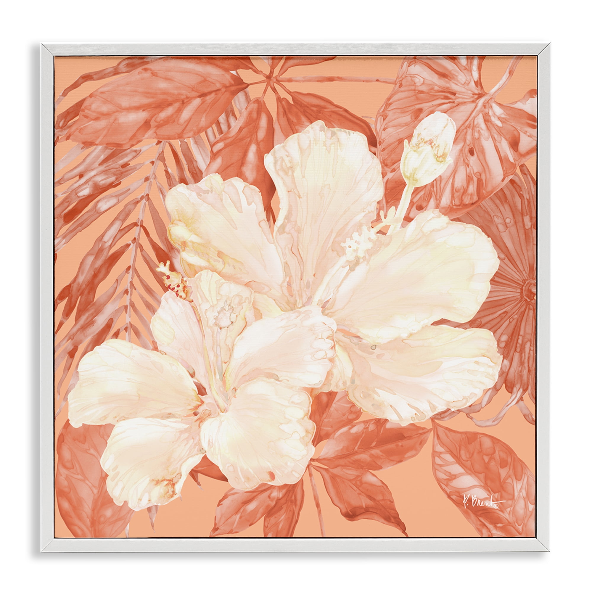 Stupell Industries Hibiscus Flower Bunches Plants & Flowers Painting White Framed Art Print Wall Art, 17 x 17