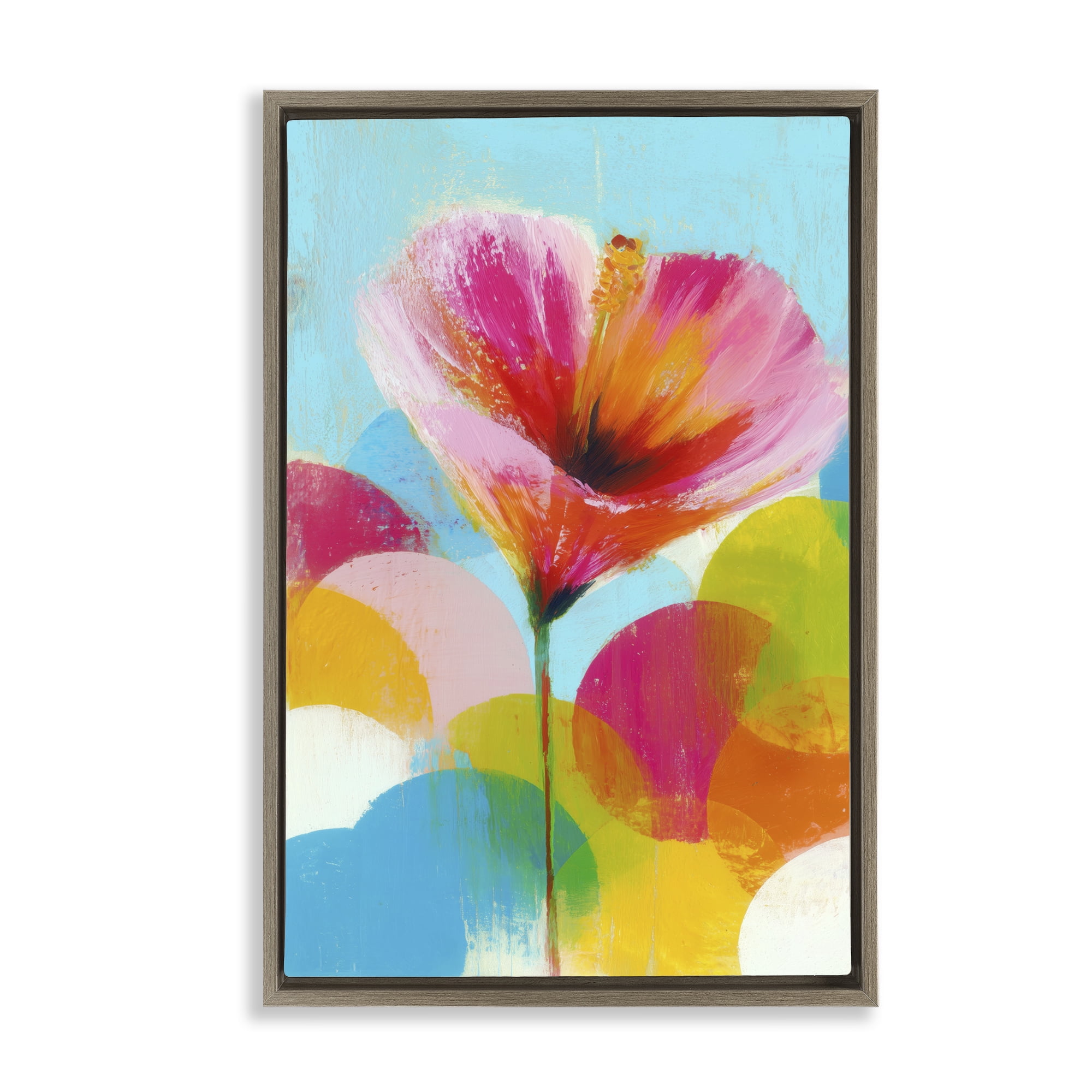 Stupell Industries Hibiscus In The Sun Brown Framed Floater Canvas Wall Art, design by Chromatic Storm Studio