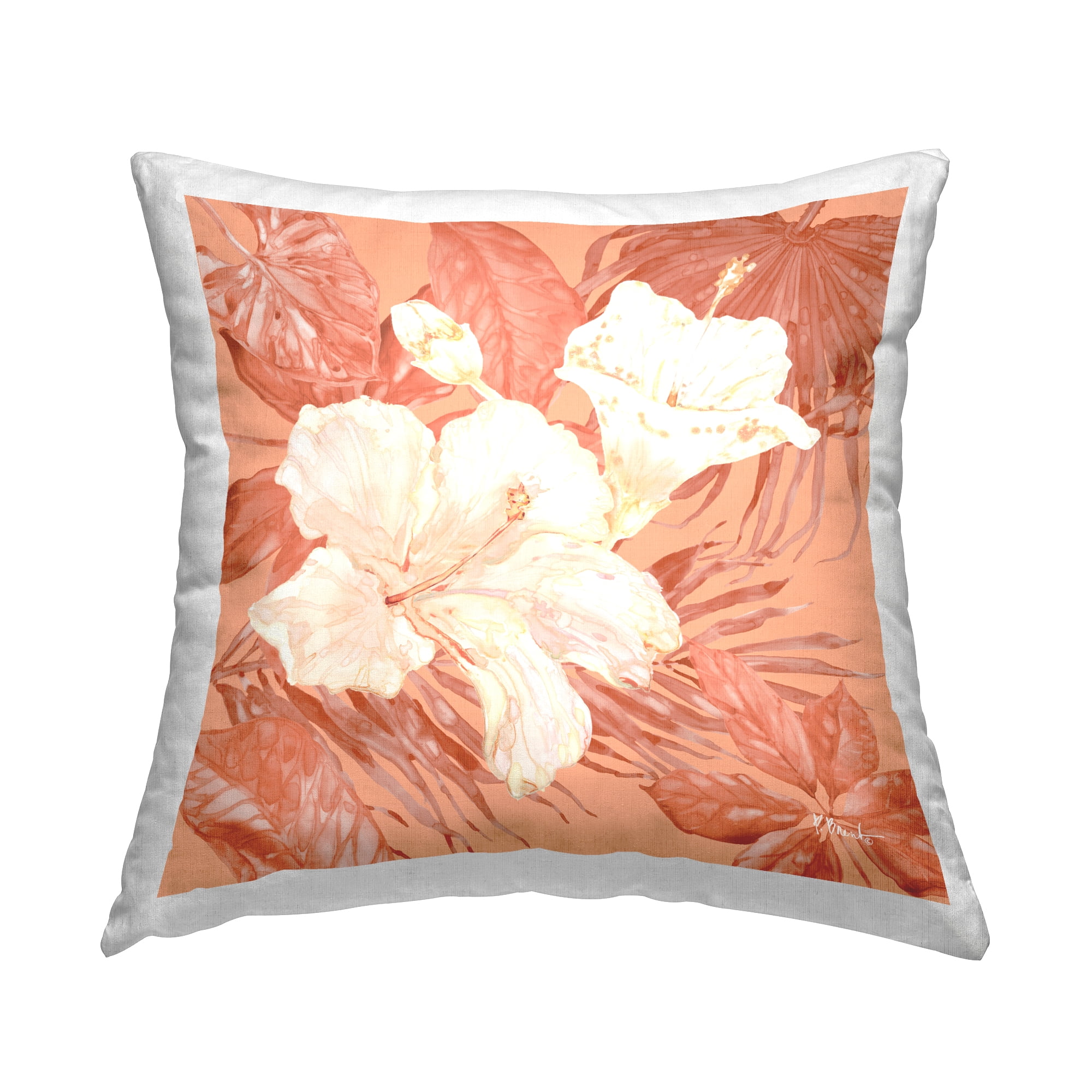 Stupell Industries Hibiscus & Leaf Bunch Decorative Printed Throw Pillow Design by Paul Brent.