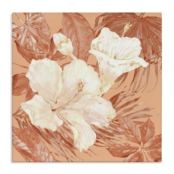 Stupell Industries Hibiscus & Leaf Bunch Plants & Flowers Painting Wrapped Canvas Art Print Wall Art, 24 x 24