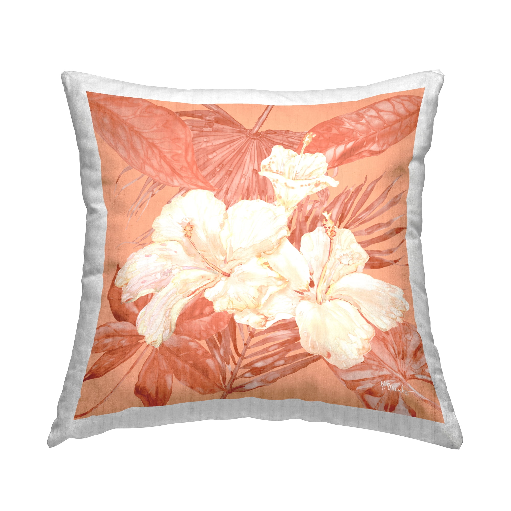 Stupell Industries Hibiscus & Palm Bundle Decorative Printed Throw Pillow Design by Paul Brent.