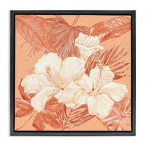 Stupell Industries Hibiscus & Palm Bundle Plants & Flowers Painting Black Floater Framed Canvas Art Print Wall Art, 18 x 18