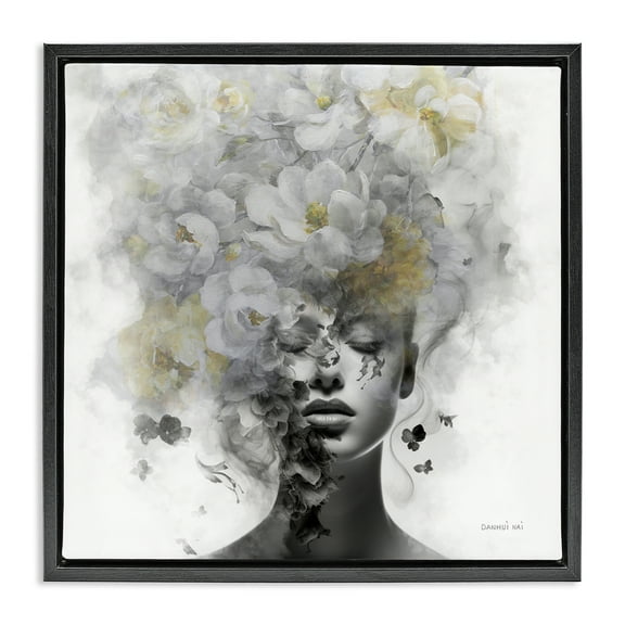 Stupell Industries Hidden Spring Visage People Painting Black Floater Framed Canvas Art Print Wall Art, 18 x 18