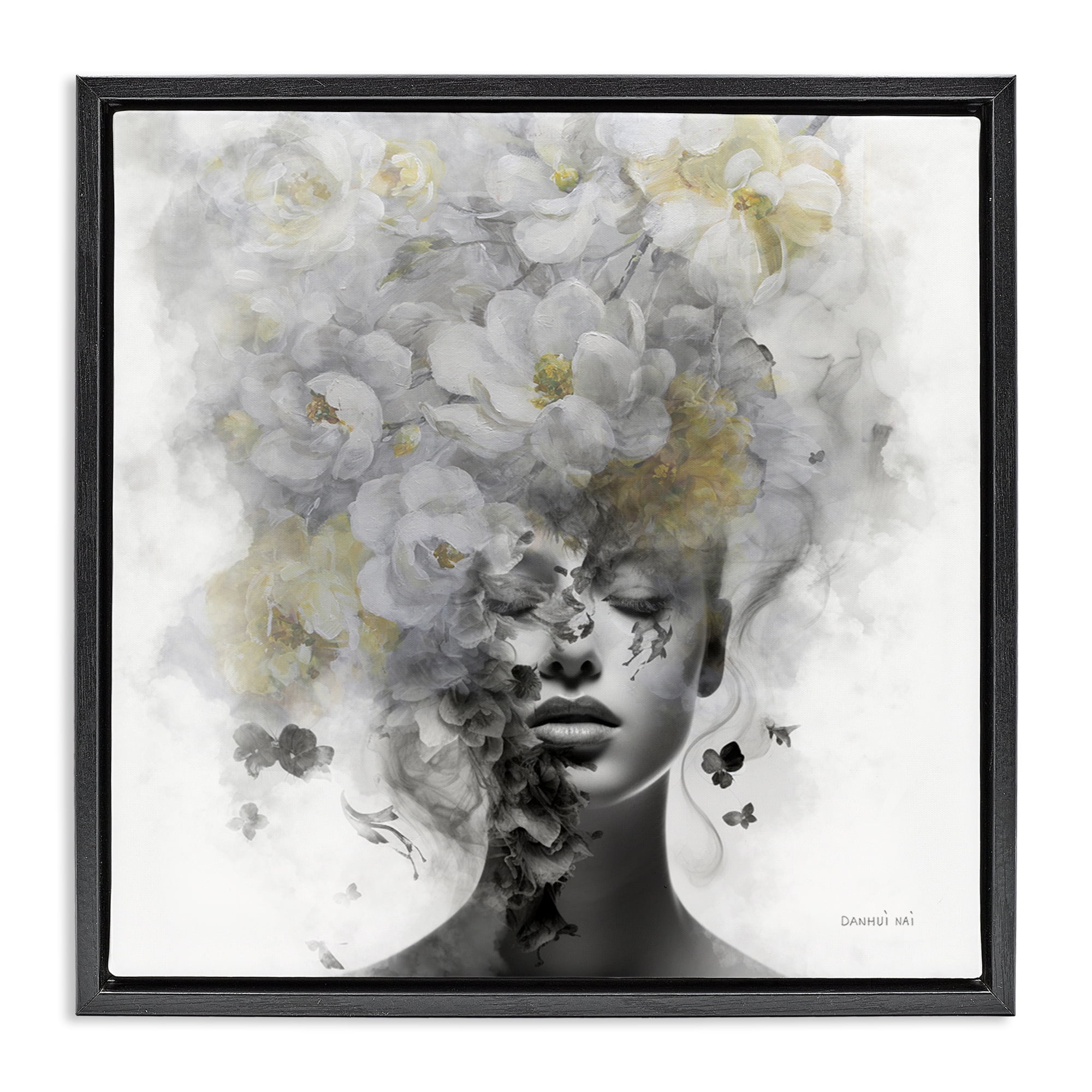 Stupell Industries Hidden Spring Visage People Painting Black Floater Framed Canvas Art Print Wall Art, 25 x 25