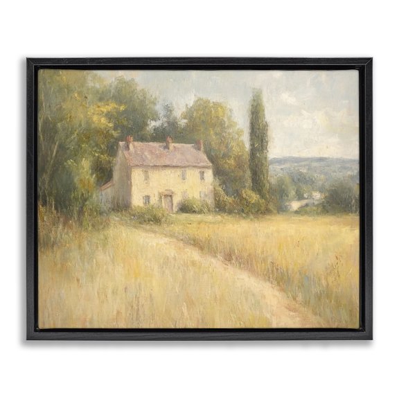 Stupell Industries Hide Away Cottage House Landscape & Nature Painting Black Floater Framed Canvas Art Print Wall Art, 25 x 31