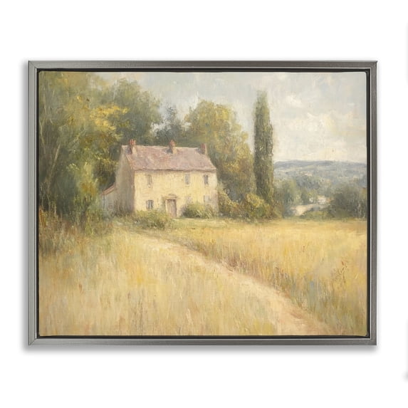 Stupell Industries Hide Away Cottage House Landscape & Nature Painting Gray Floater Framed Canvas Art Print Wall Art, 21 x 17