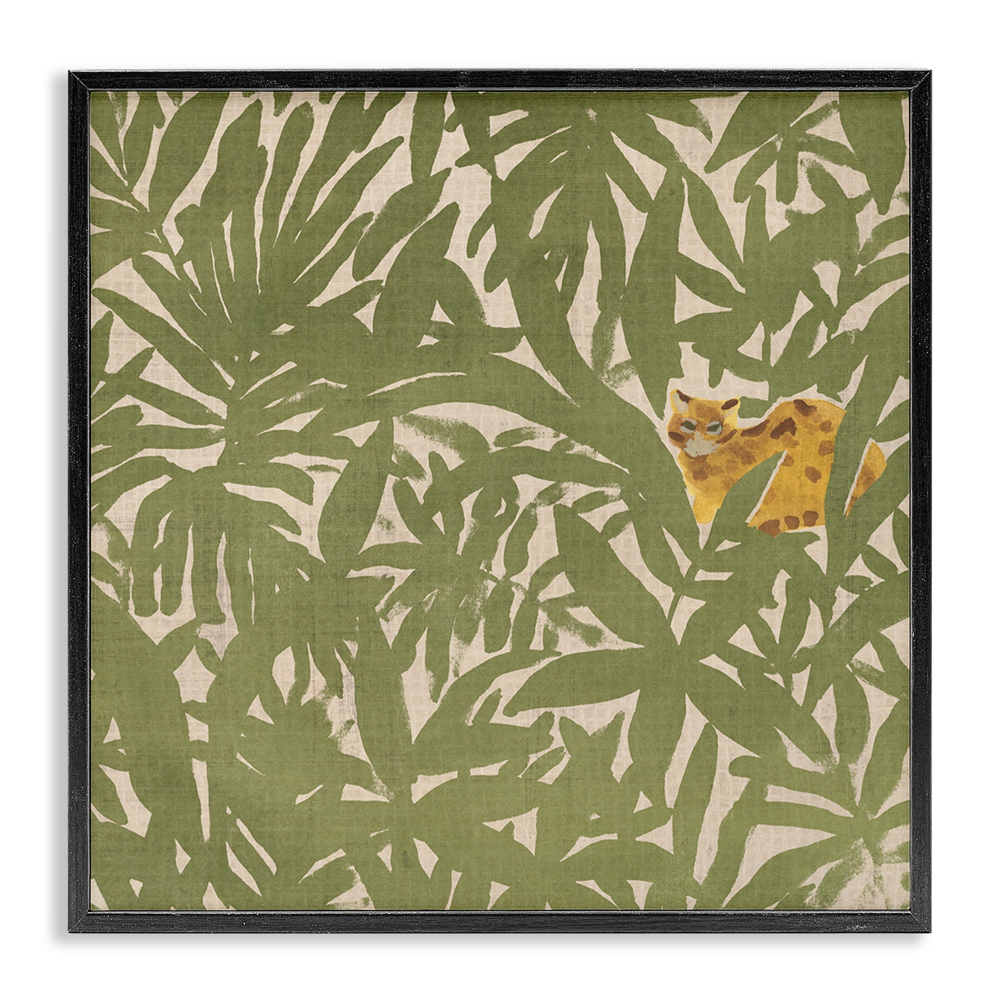 Green Palm Leaves Canvas Print with Black Frame, 12 x 12