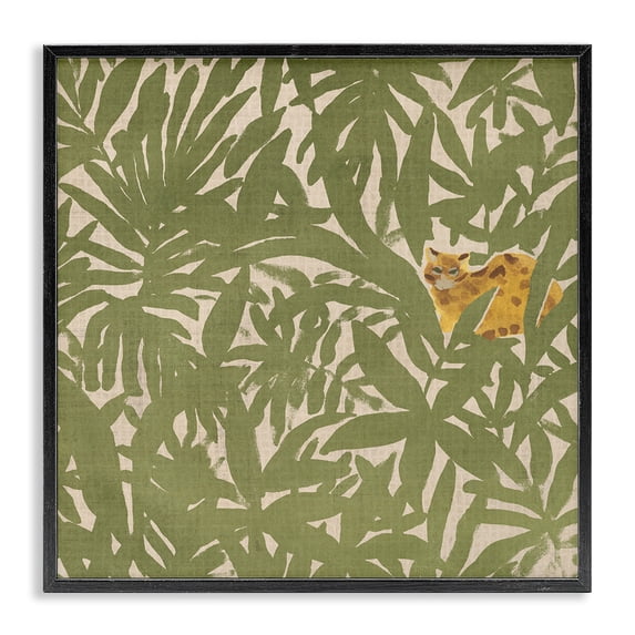 Stupell Industries Hiding Cheetah Palm Plants Botanical & Floral Painting Black Framed Art Print Wall Art, 12 x 12