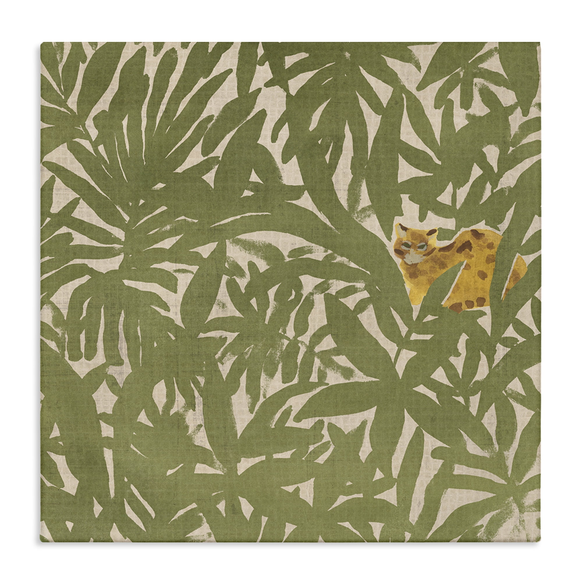 Green Botanical Jungle Canvas Art with Hidden Cheetah, 24 x 24