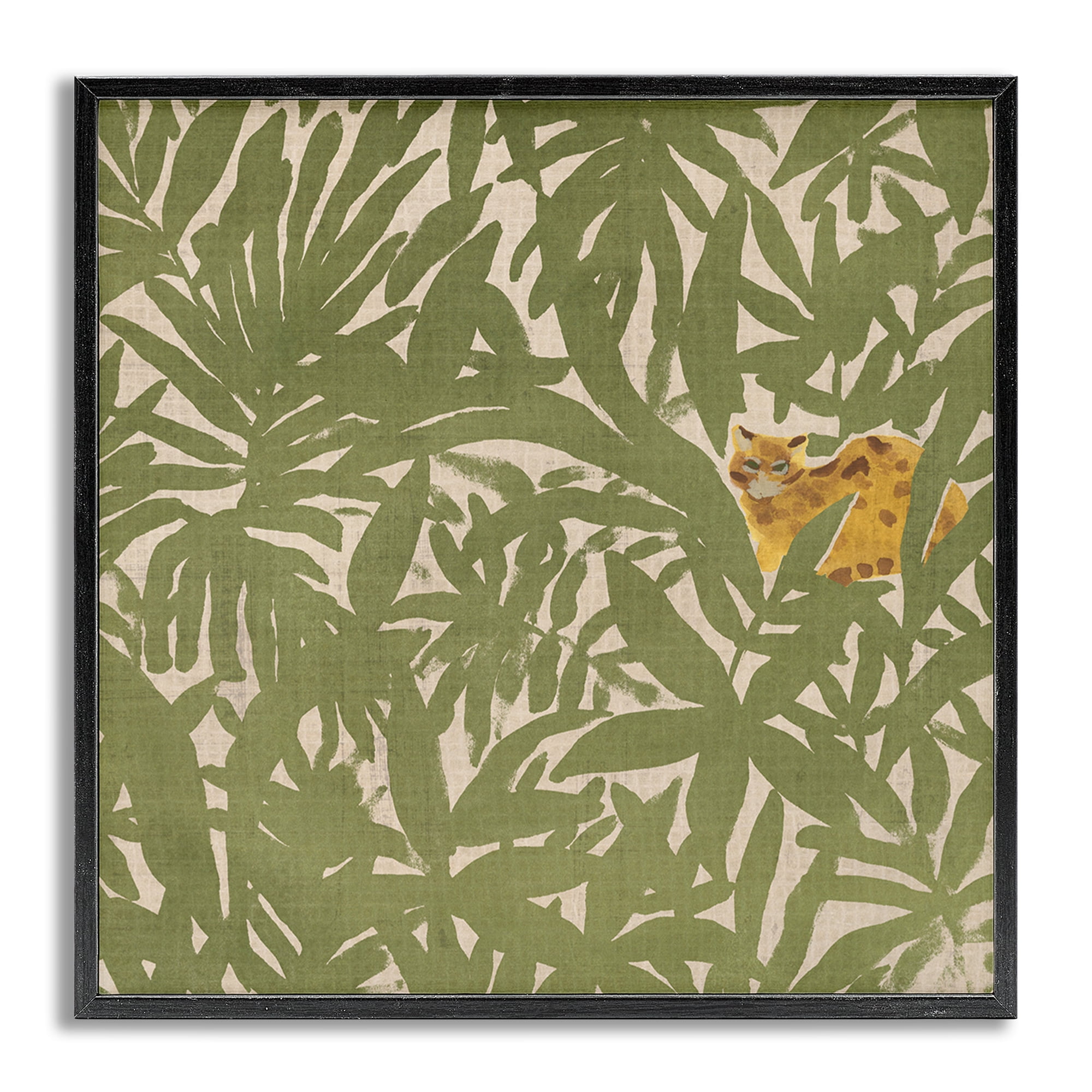 Stupell Industries Hiding Cheetah Palm Plants Botanical & Floral Painting Gray Framed Art Print Wall Art, 17 x 17