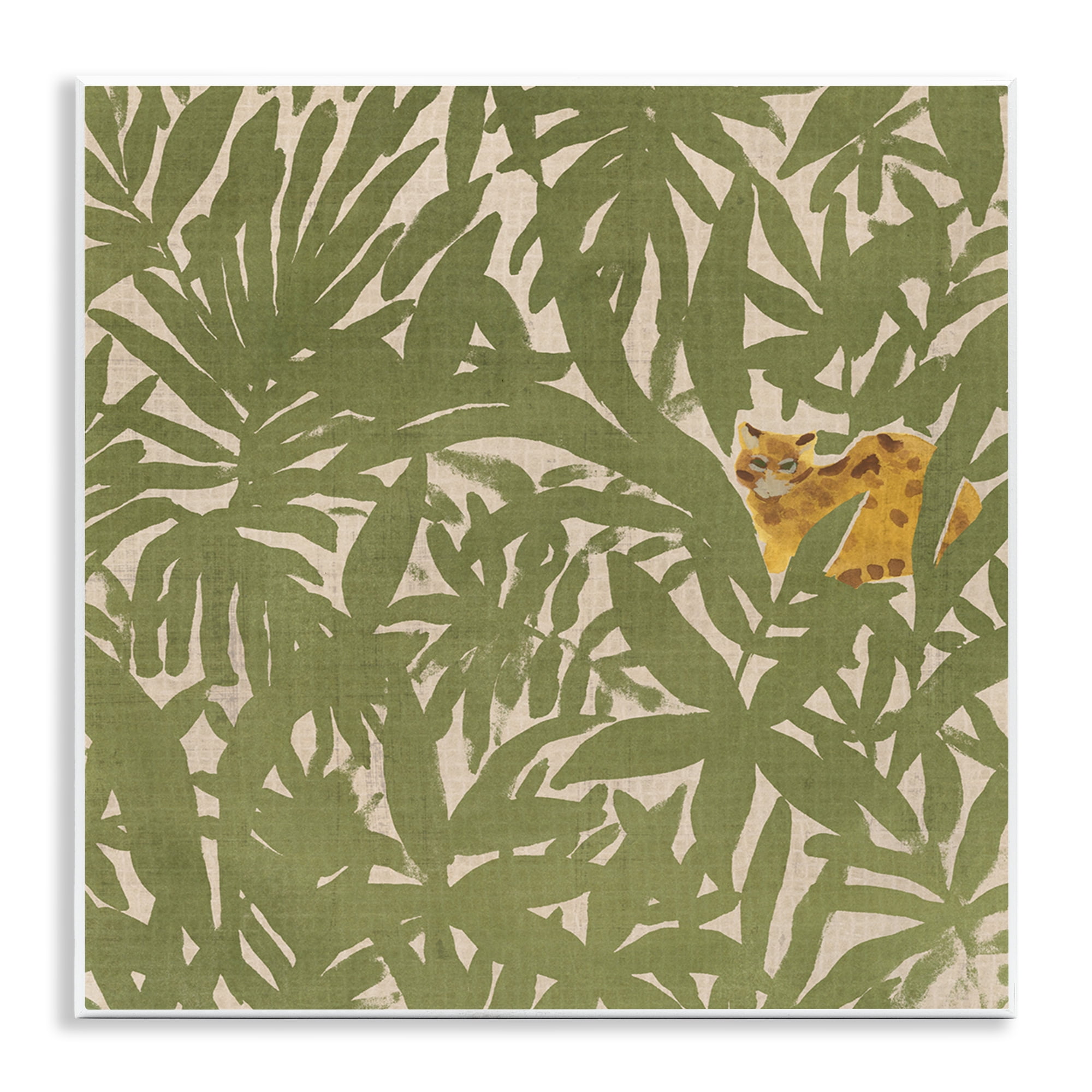 Stupell Industries Hiding Cheetah Palm Plants Botanical & Floral Painting Unframed Art Print Wall Art, 12 x 12