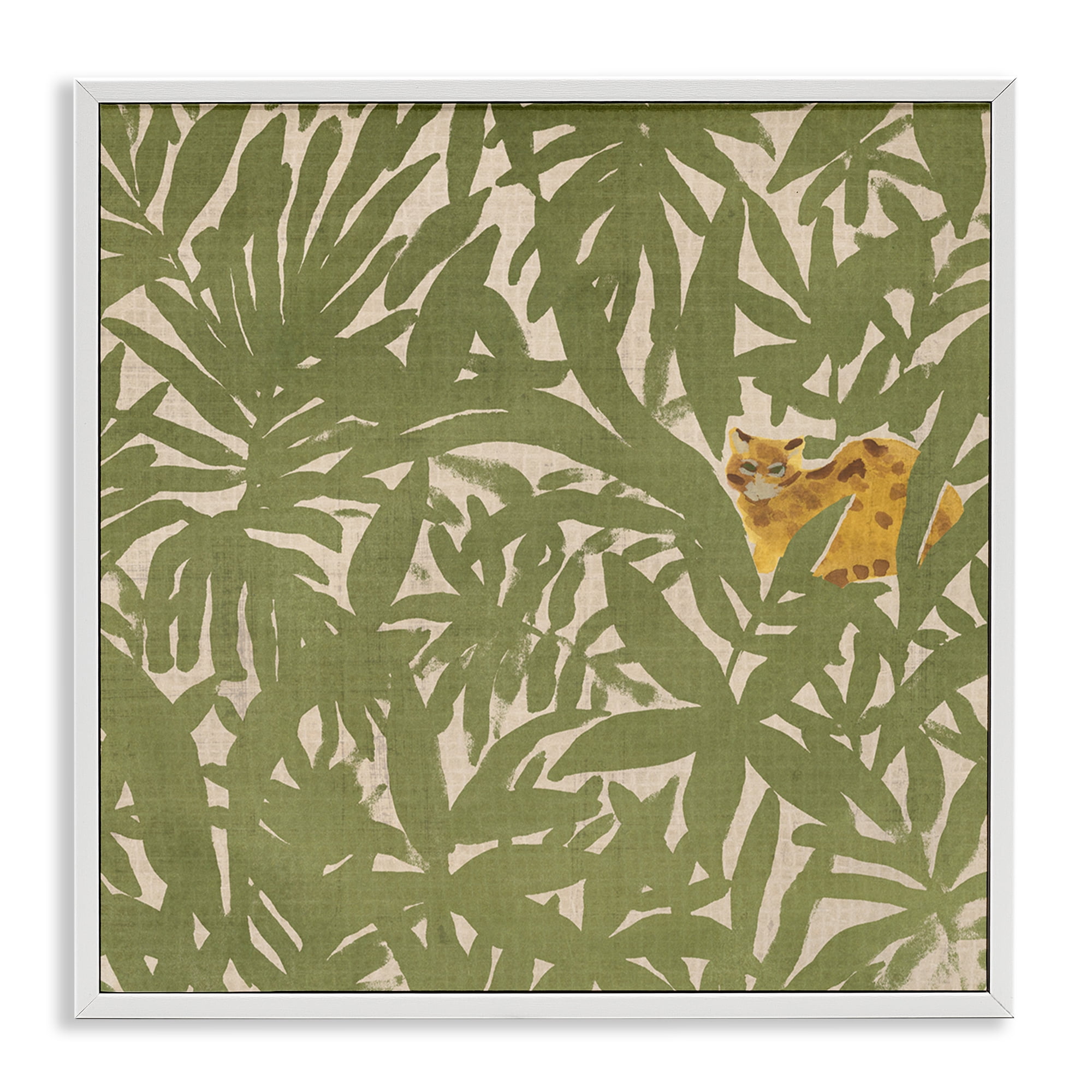 Stupell Industries Hiding Cheetah Palm Plants Botanical & Floral Painting White Framed Art Print Wall Art, 12 x 12
