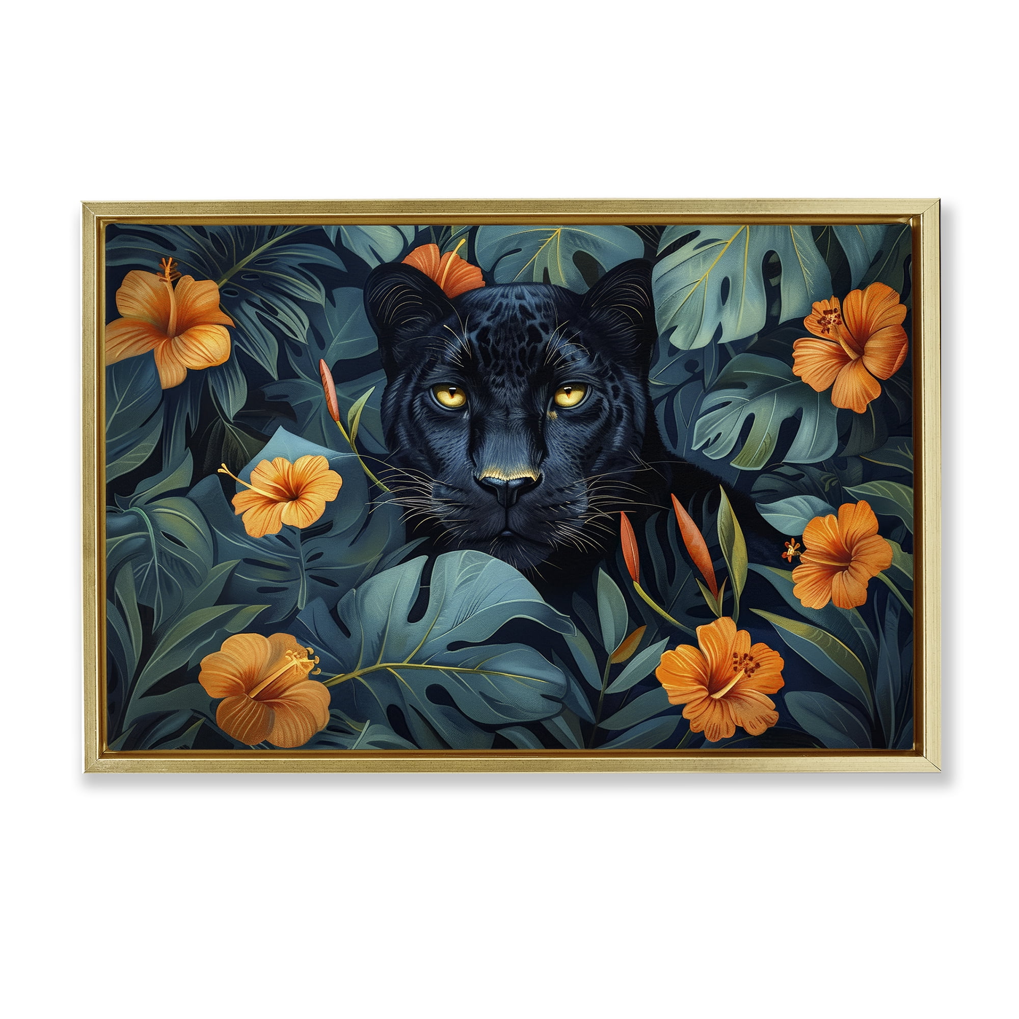 Stupell Industries Hiding Panther's Paradise Gold Framed Floater Canvas Wall Art, design by Ray Powers