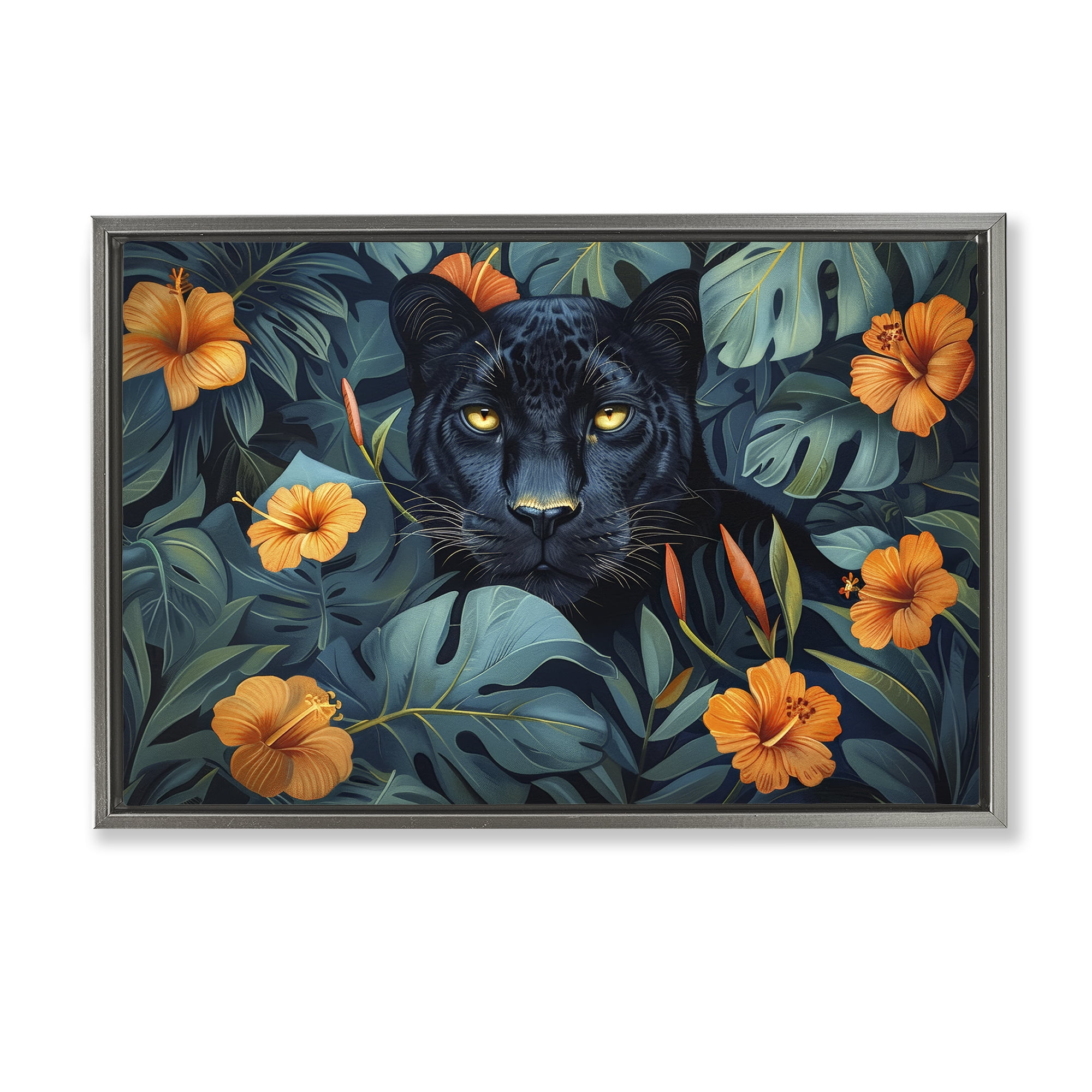 Stupell Industries Hiding Panther's Paradise Gray Framed Floater Canvas Wall Art, design by Ray Powers