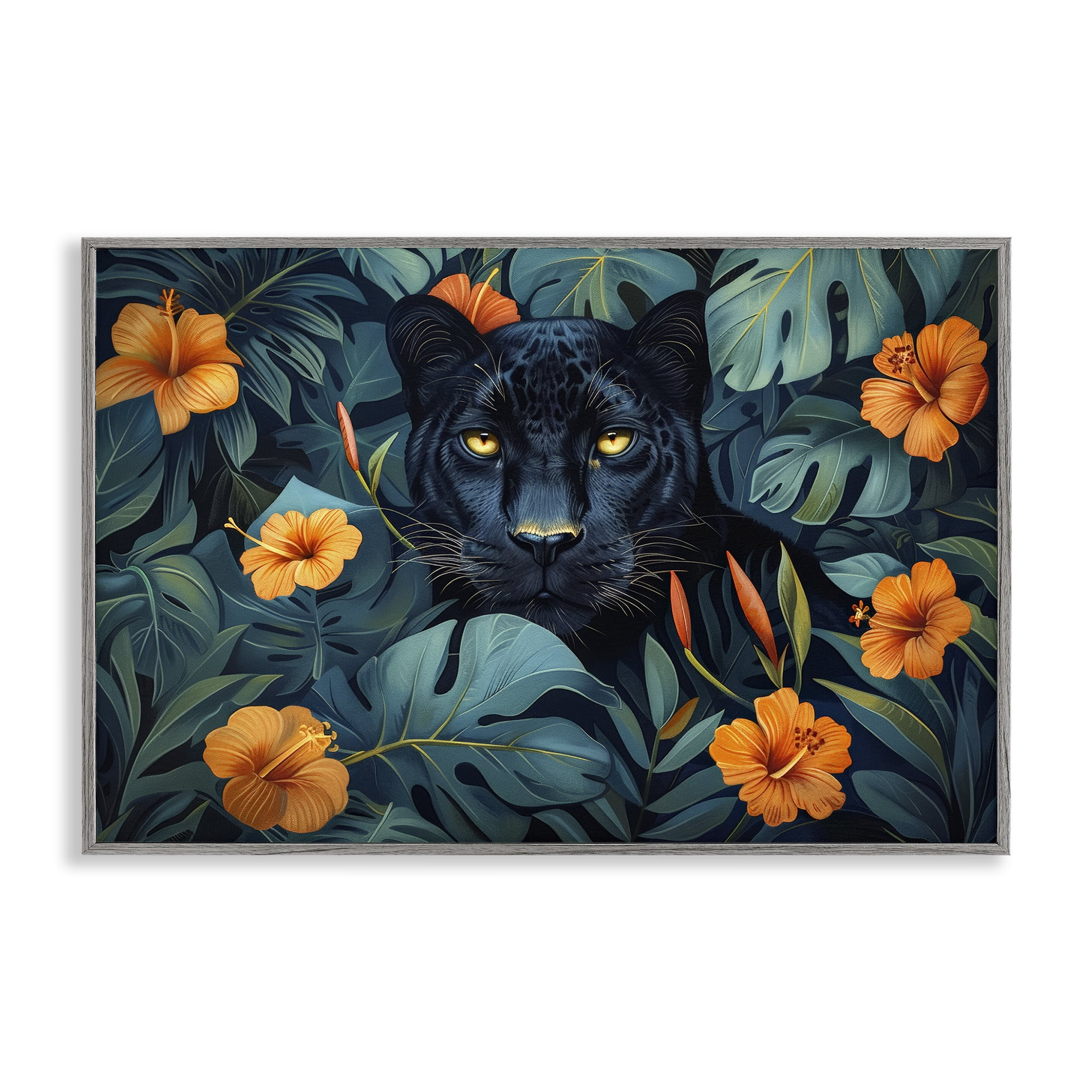 Stupell Industries Hiding Panther's Paradise Gray Framed Giclee Art, design by Ray Powers