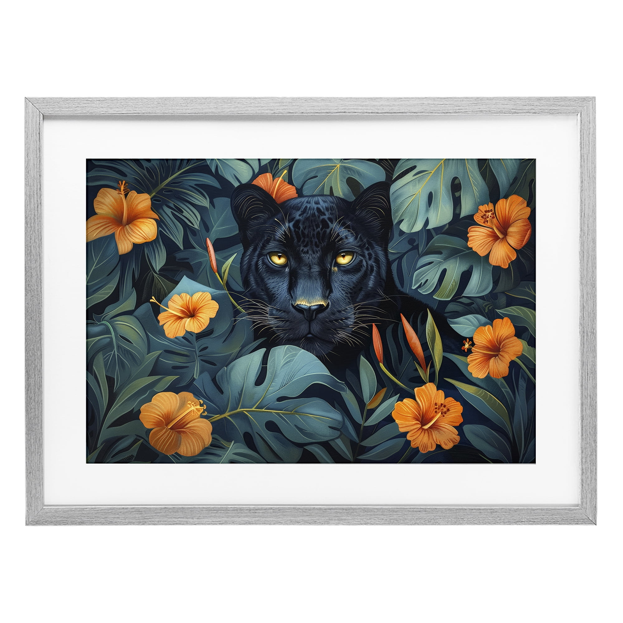 Stupell Industries Hiding Panther's Paradise Gray Framed Print Under Glass, design by Ray Powers