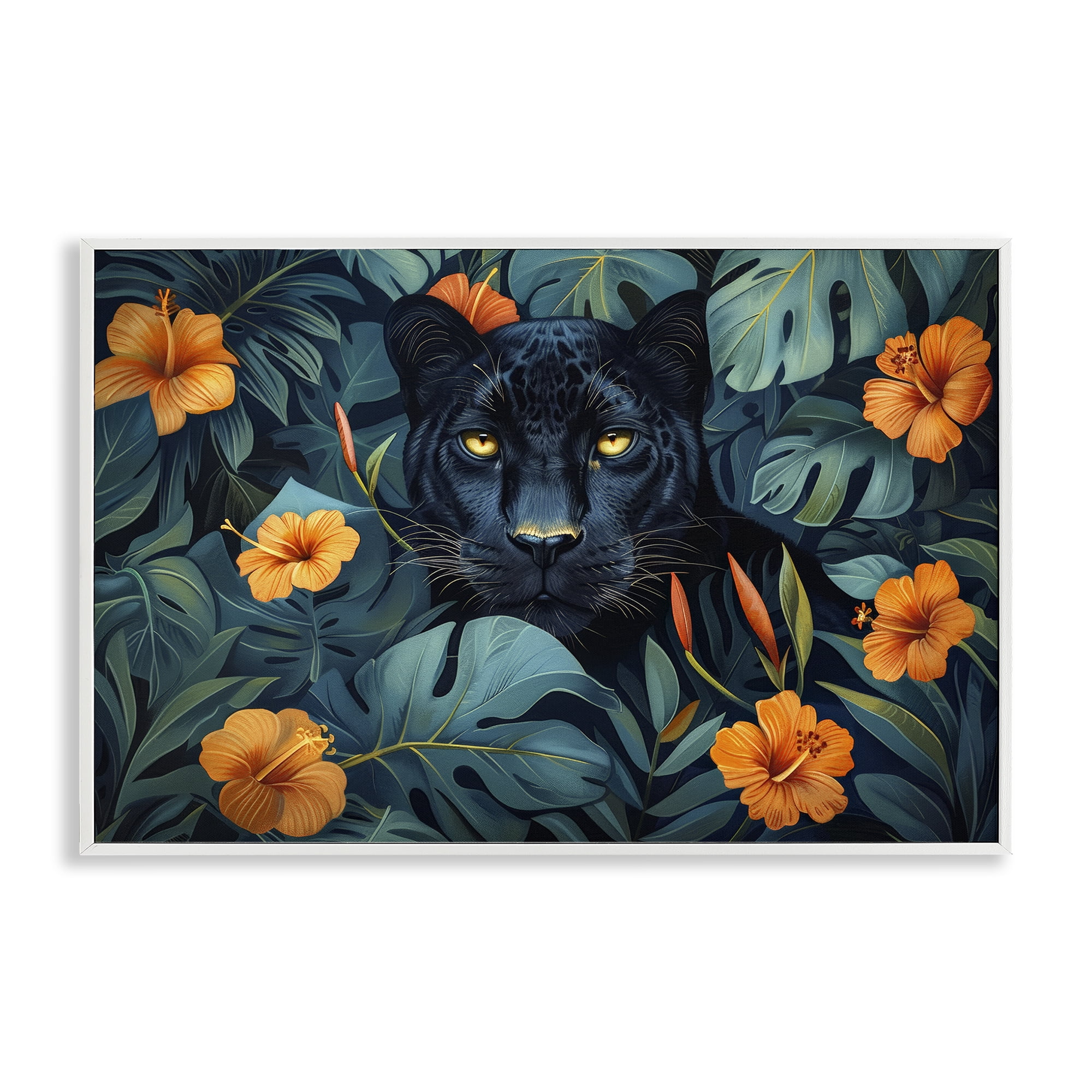 Stupell Industries Hiding Panther's Paradise White Framed Giclee Art, design by Ray Powers