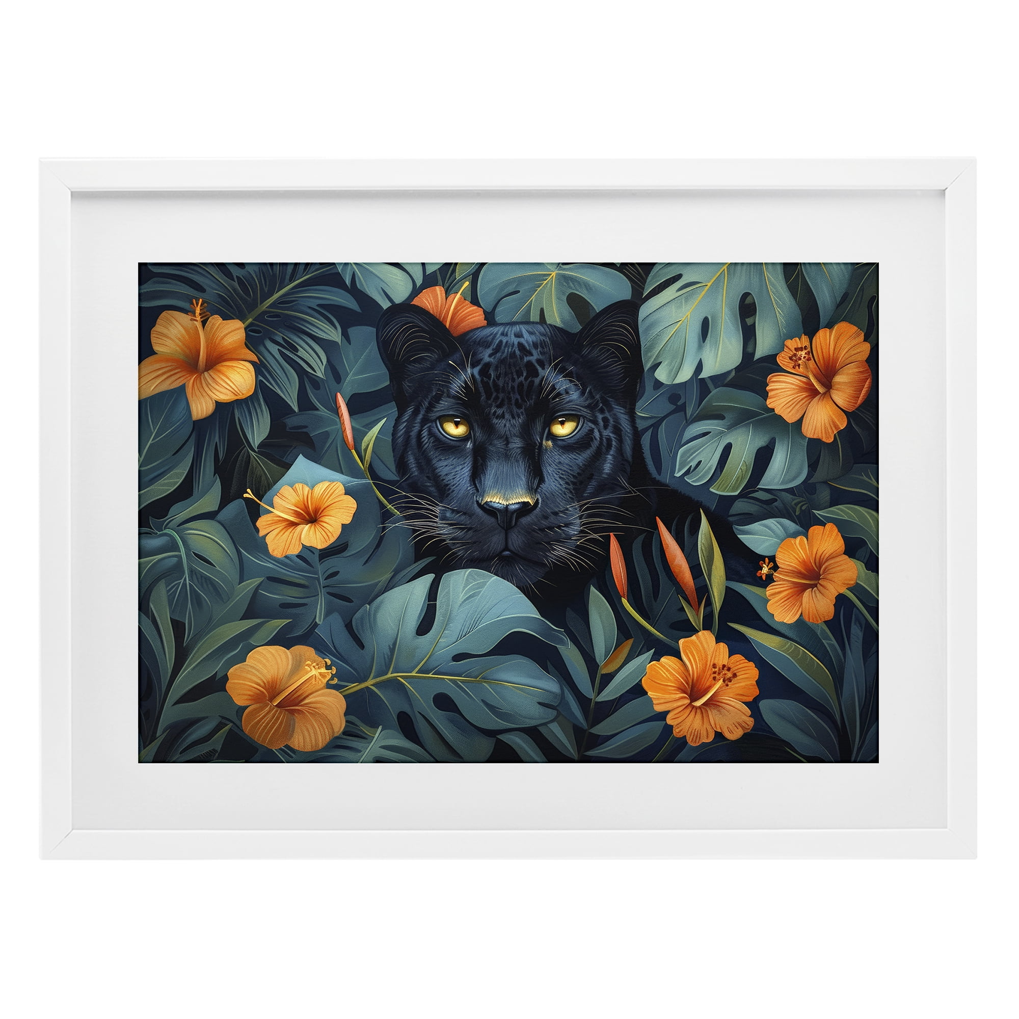 Stupell Industries Hiding Panther's Paradise White Framed Print Under Glass, design by Ray Powers