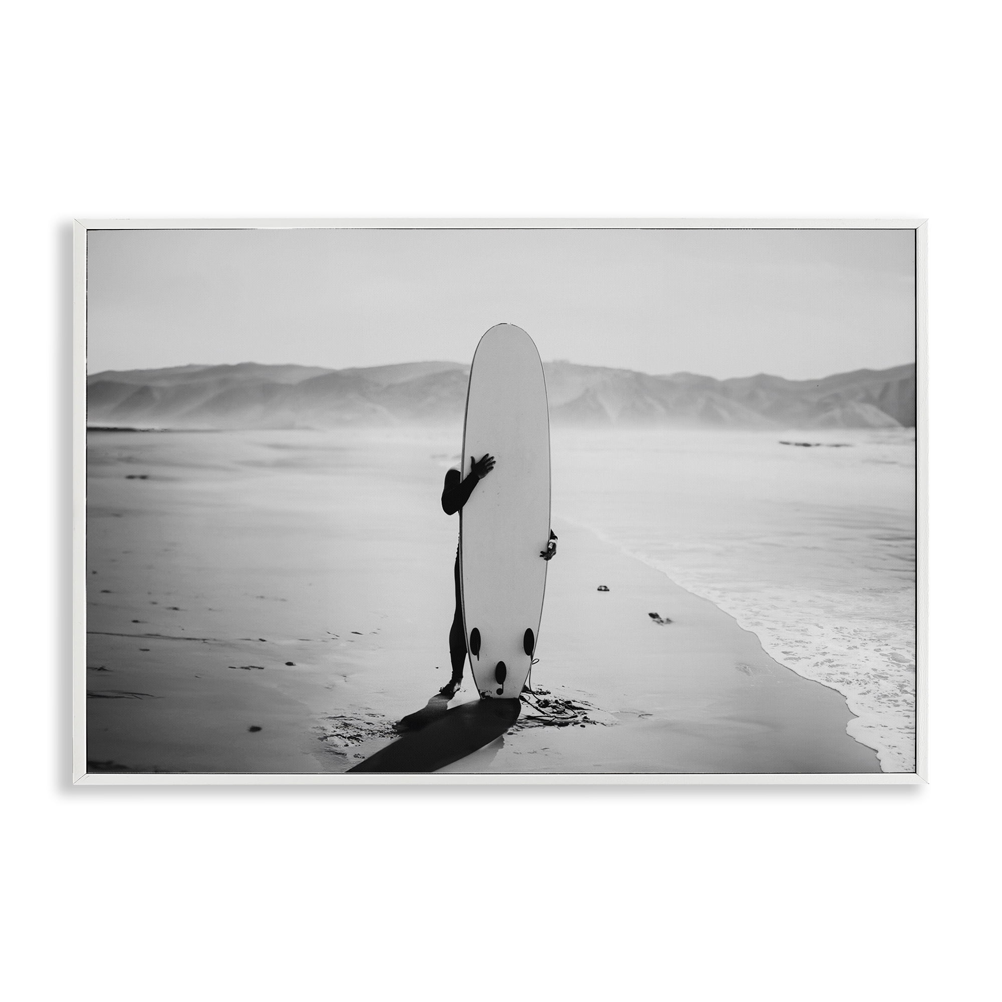 Stupell Industries Hiding with Surfboard Sports Photography White Framed Art Print Wall Art, 18 x 12